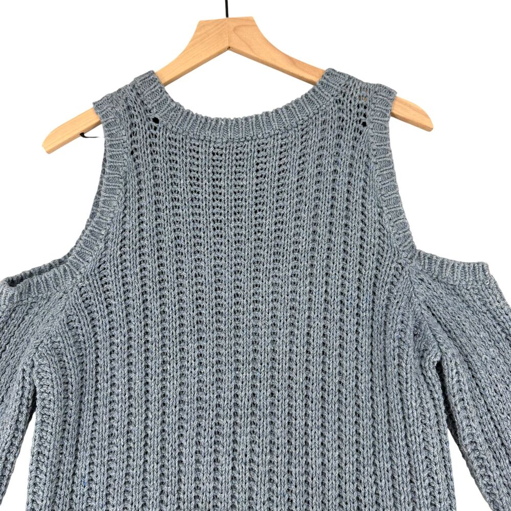 BCBGMAXAZRIA Blue Cold Shoulder Sweater Women Medium Chunky Knit Italy Textured - Picture 9 of 13